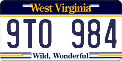 WV license plate 9TO984