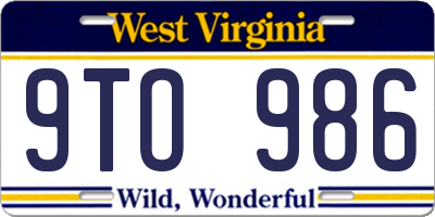 WV license plate 9TO986