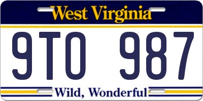 WV license plate 9TO987