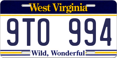 WV license plate 9TO994