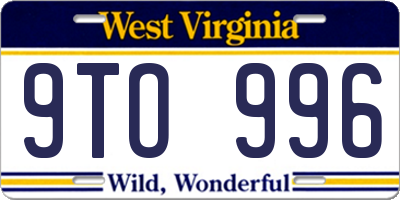 WV license plate 9TO996