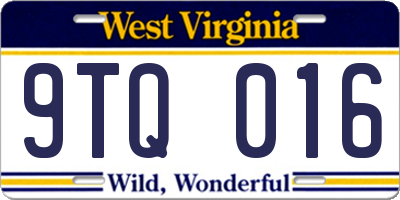 WV license plate 9TQ016