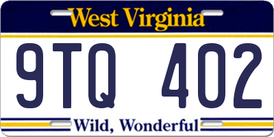 WV license plate 9TQ402