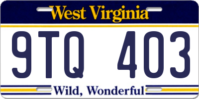 WV license plate 9TQ403