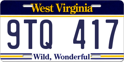 WV license plate 9TQ417