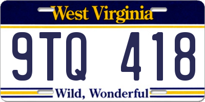 WV license plate 9TQ418