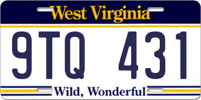 WV license plate 9TQ431