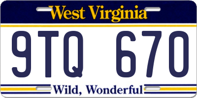 WV license plate 9TQ670