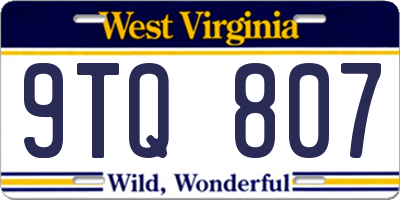 WV license plate 9TQ807