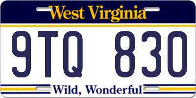 WV license plate 9TQ830