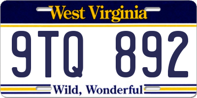 WV license plate 9TQ892