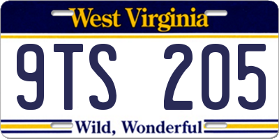 WV license plate 9TS205