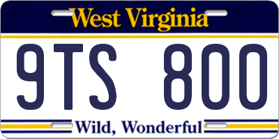 WV license plate 9TS800