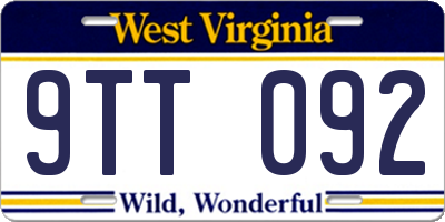 WV license plate 9TT092