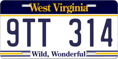 WV license plate 9TT314