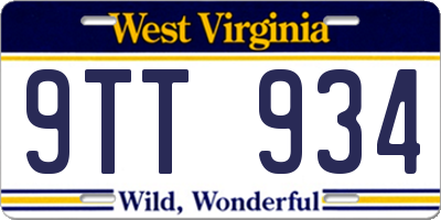 WV license plate 9TT934