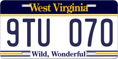 WV license plate 9TU070