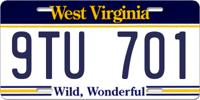 WV license plate 9TU701