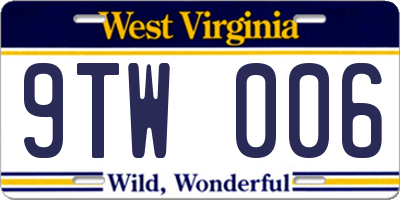 WV license plate 9TW006