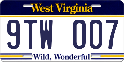 WV license plate 9TW007