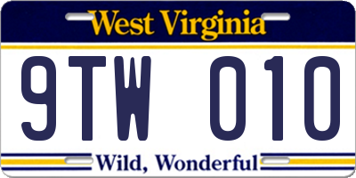 WV license plate 9TW010