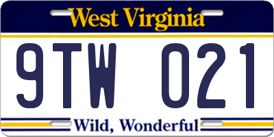 WV license plate 9TW021