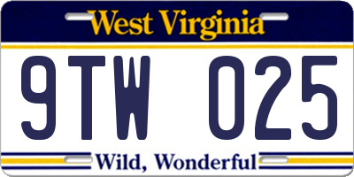 WV license plate 9TW025