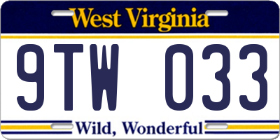 WV license plate 9TW033
