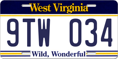 WV license plate 9TW034