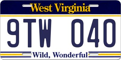 WV license plate 9TW040