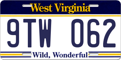 WV license plate 9TW062