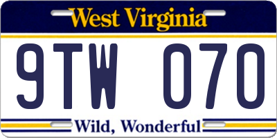 WV license plate 9TW070