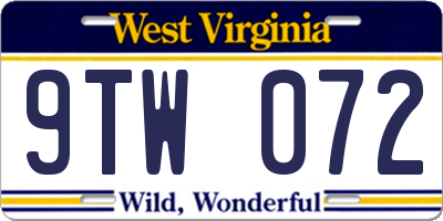 WV license plate 9TW072