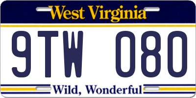 WV license plate 9TW080