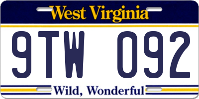 WV license plate 9TW092