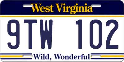 WV license plate 9TW102