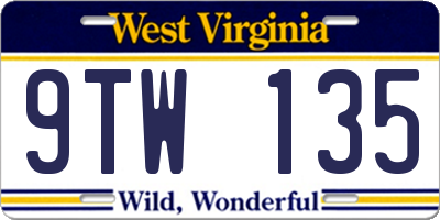 WV license plate 9TW135