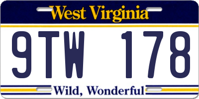 WV license plate 9TW178