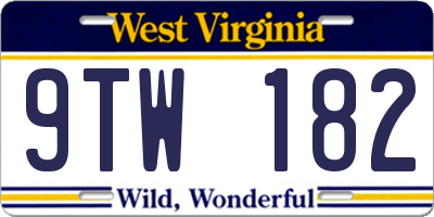 WV license plate 9TW182