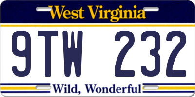WV license plate 9TW232