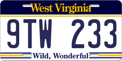 WV license plate 9TW233