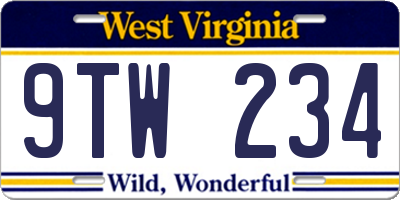 WV license plate 9TW234