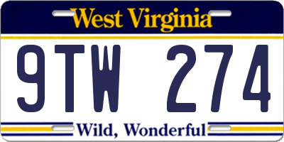 WV license plate 9TW274