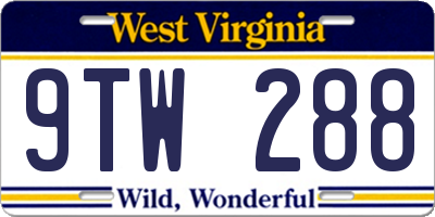 WV license plate 9TW288