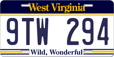 WV license plate 9TW294