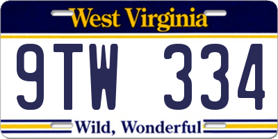 WV license plate 9TW334
