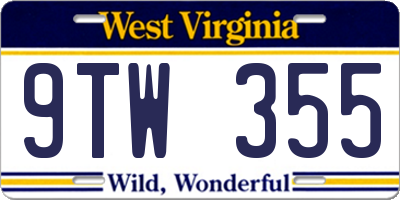 WV license plate 9TW355