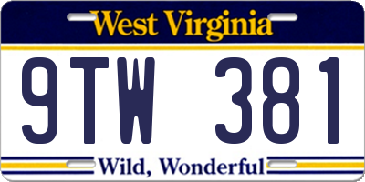 WV license plate 9TW381