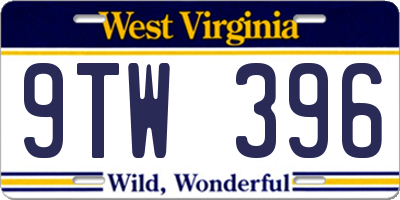 WV license plate 9TW396