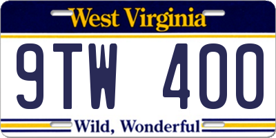 WV license plate 9TW400